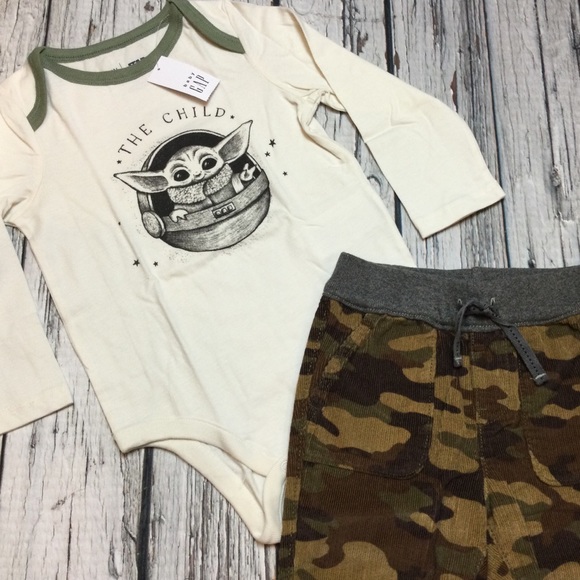 Gap Boys 3 6 18 24 month Yoda Shirt & Camouflage Pants. NWT - Picture 2 of 8